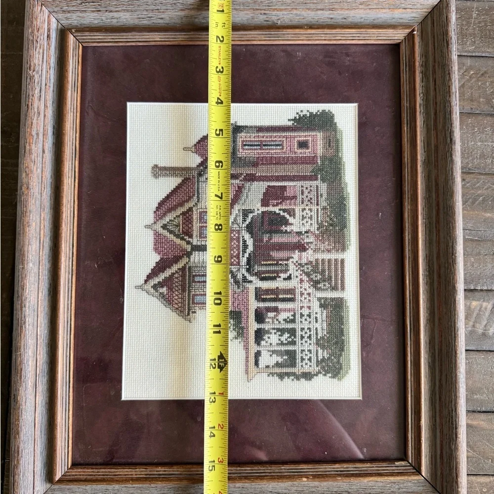 Framed Victorian House Needlepoint Art